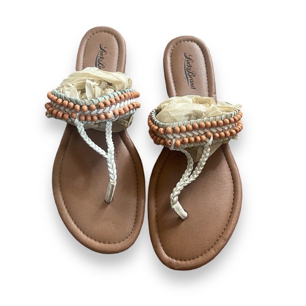 Lucky Brand Dollis Beaded Thong Sandals Boho Size 10 Flip Flop Beachy